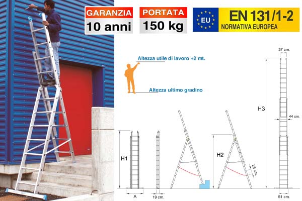 Scala a sfilo professionale su tre tronchi